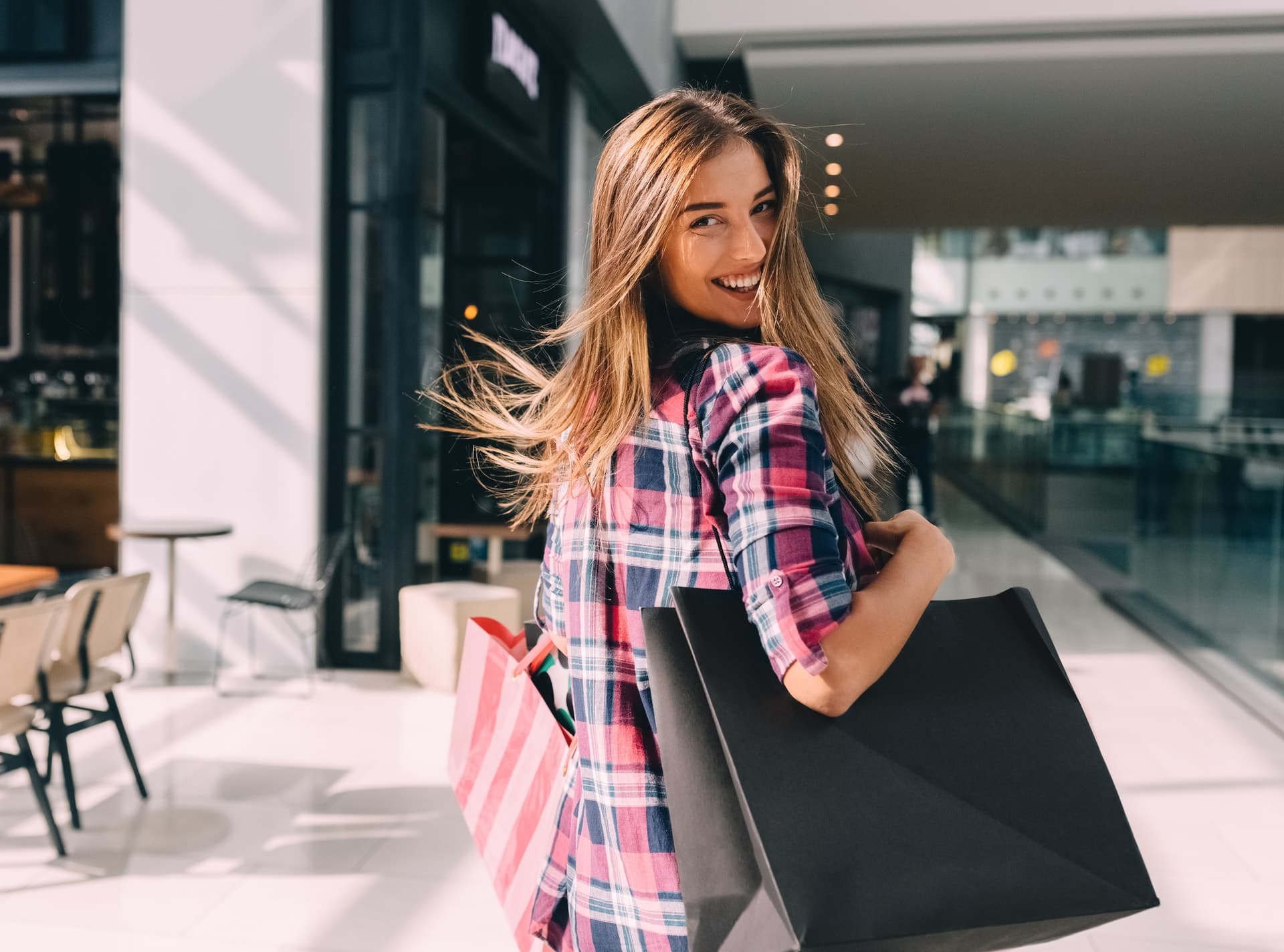 De compras en centro comercial