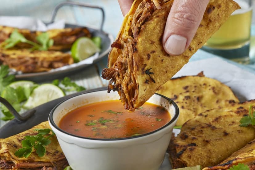 Tacos de birria con consomé