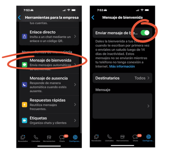 Activar mensaje de bienvenida en el dispositivo