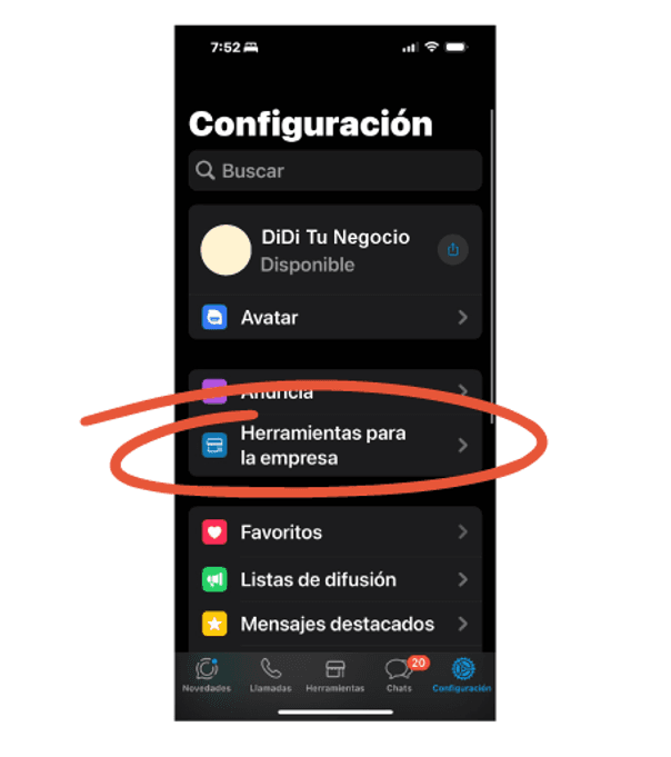 Ubicación herramientas para la empresa dentro de configuracion