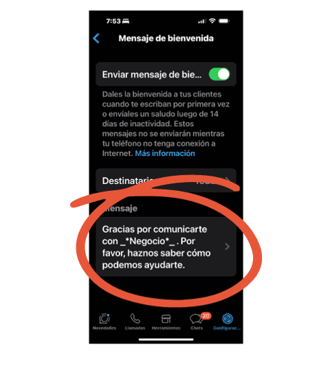 Editar mensaje de bienvenida en el dispositivo