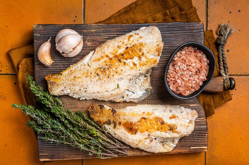 Filete de huachinango con sal rosa, ajo y eneldo.